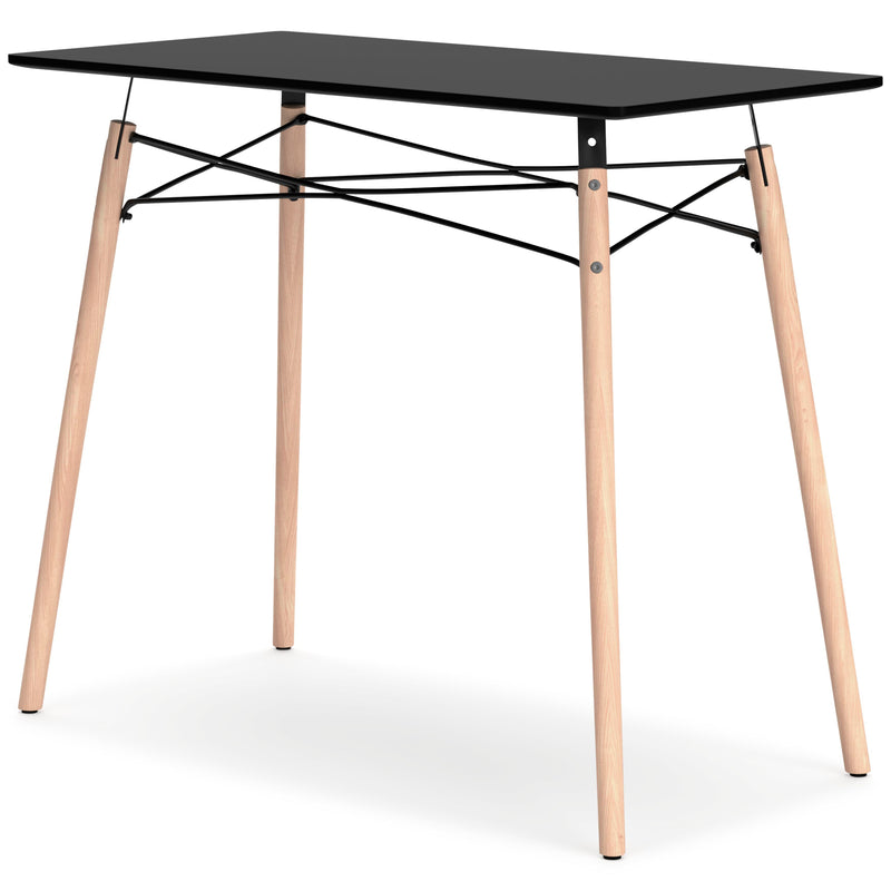 Ashley Furniture Jaspeni home office desk with a sleek wooden surface and modern design, shown from an angled perspective.
