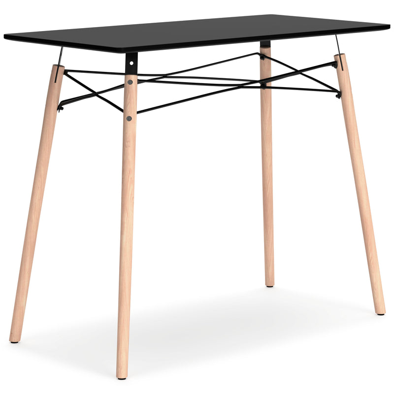 Ashley Furniture Jaspeni home office desk shown from an angled side view, featuring a modern design with a spacious work surface.