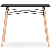 Ashley Furniture Jaspeni home office desk with a spacious wooden workspace and sleek design, shown from the back view.
