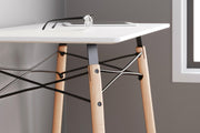 Ashley Furniture Jaspeni home office desk with a sleek wooden surface and modern design, ideal for workspace organization.