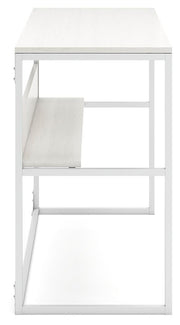 Ashley Furniture Deznee home office desk with a sleek wooden surface and side storage, ideal for modern workspace setups.