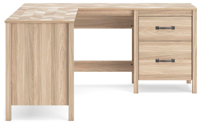 Ashley Furniture Battelle 60-inch home office desk with return, featuring a sleek wood finish and spacious workspace.