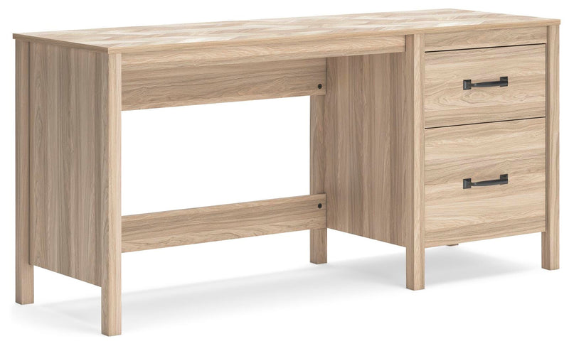 Ashley Furniture Battelle 60-inch home office desk shown from an angled view, featuring a sleek design and spacious workspace.