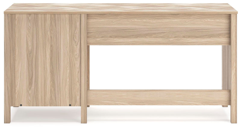Ashley Furniture Battelle 60-inch home office desk with a dark wood finish, shown from the back view.