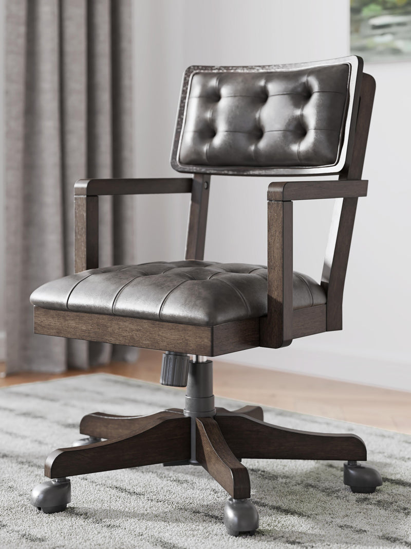 Ashley Furniture Breckington Home Office Set with desk, chair, and storage components arranged in a modern workspace style.
