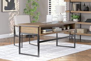 Ashley Furniture Montia Home Office Set with desk and chair, featuring a modern design and dark wood finish.