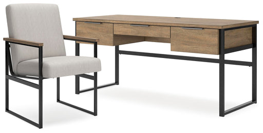 Ashley Furniture Montia Home Office Set featuring a desk and storage cabinet in a modern design.