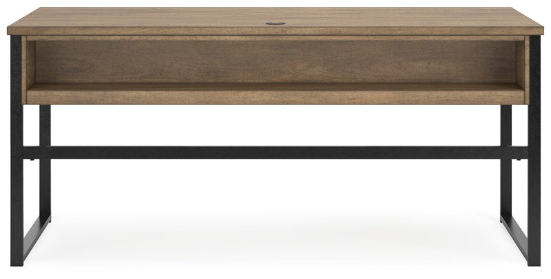 Ashley Furniture Montia Home Office Set with desk and chair, shown from the back, in a modern workspace setting.