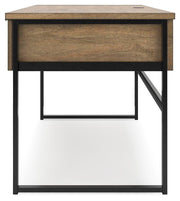 Ashley Furniture Montia home office set featuring a desk, chair, and storage cabinet in a modern design.