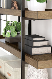 Ashley Furniture Montia home office set with desk, chair, and storage components, featuring a modern design and warm wood tones.