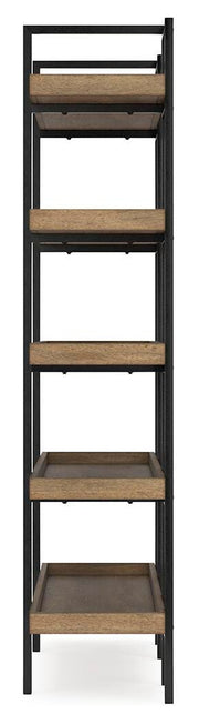 Montia Ashley Furniture home office set featuring a desk, chair, and storage unit in a modern design with wood finish.