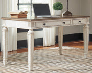 Ashley Furniture Realyn Home Office Set with desk and matching storage units, crafted in a modern design with wood finish.