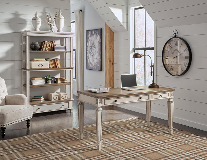 Ashley Furniture Realyn Home Office Set with desk, chair, and storage components, featuring a stylish, functional design.