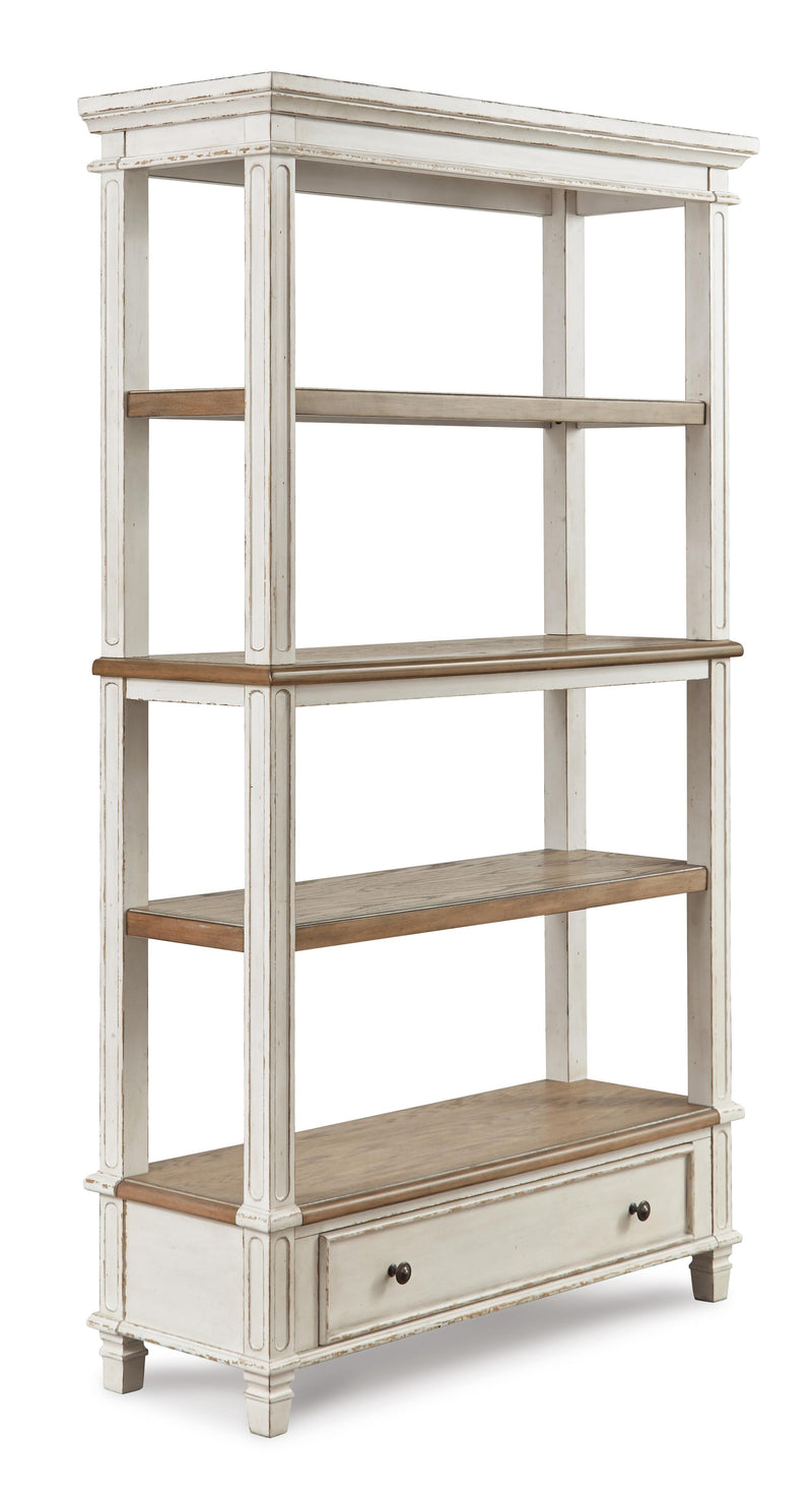 Ashley Furniture Realyn Home Office Set shown from an angled view, featuring a desk and matching storage unit in a modern design.