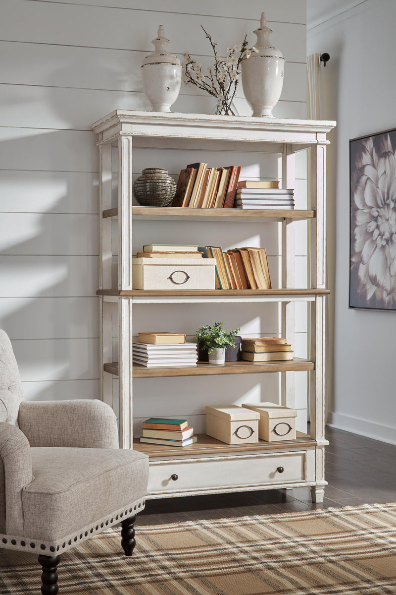 Ashley Furniture Realyn Home Office Set featuring a desk and matching storage cabinet, modern design and warm wood finish.