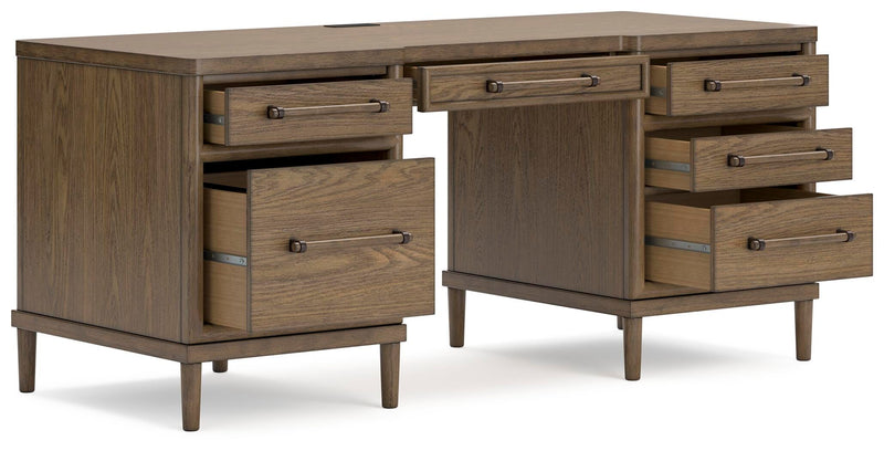 Open view of Ashley Furniture Roanhowe Home Office Set featuring a desk and matching storage components.