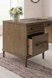 Ashley Furniture Roanhowe Home Office Set with desk, chair, and storage components, shown in a detailed close-up image.