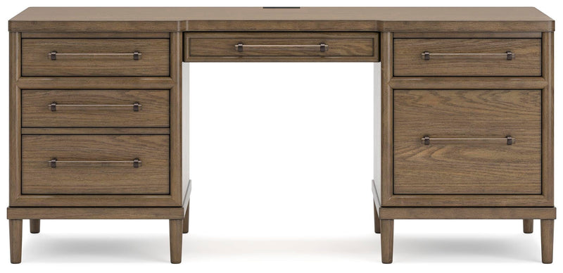Ashley Furniture Roanhowe home office set with desk and chair, featuring a sleek wood finish and modern design.