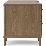 Ashley Furniture Roanhowe home office set with desk and storage cabinet, modern wood finish, shown from side view.