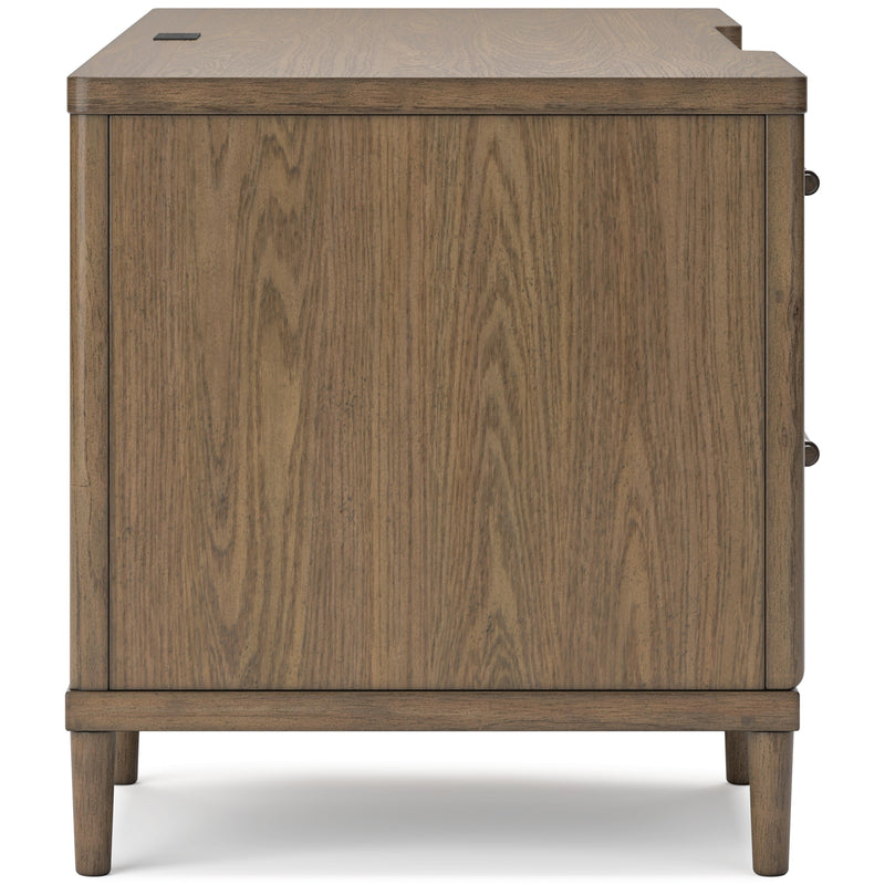 Ashley Furniture Roanhowe home office set with desk and storage cabinet, modern wood finish, shown from side view.