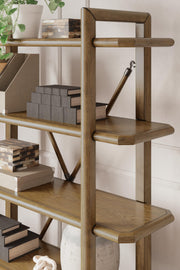 Ashley Furniture Roanhowe Home Office Set featuring a desk, chair, and storage with a modern wood finish and sleek design.
