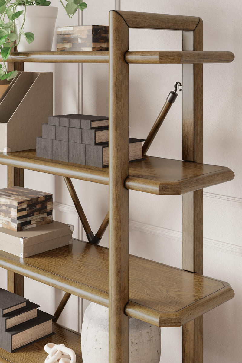 Ashley Furniture Roanhowe Home Office Set featuring a desk, chair, and storage with a modern wood finish and sleek design.