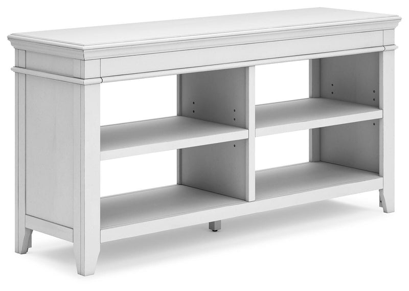 Ashley Furniture Kanwyn Credenza curio with glass doors and wooden shelves, showcasing elegant storage and display space.