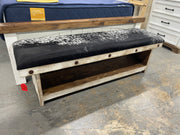 5ft Western bench by Monterrey Furniture featuring cowhide and embossed leather upholstery, showcasing rustic, handcrafted design.