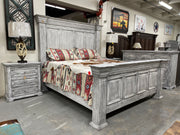 Colorado 4-piece king bedroom set by Monterrey Furniture featuring ash premium finish, includes bed frame, nightstands, and dresser.