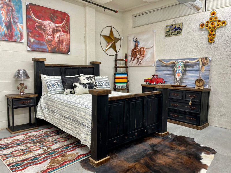 Indian Collection (Distressed Black Finish) -Queen Bed
