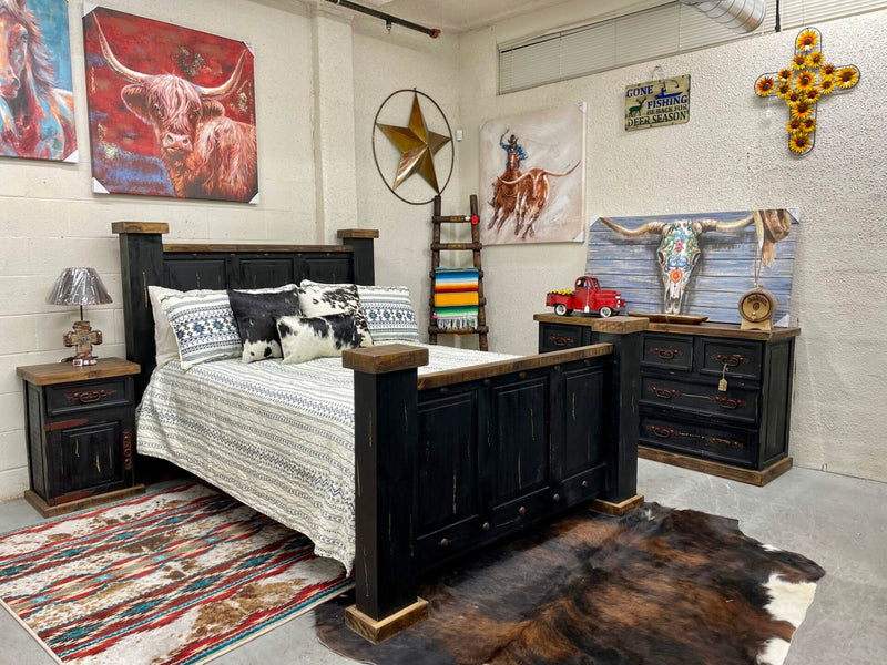 Indian King Size Bedroom Set (Distressed Black Finish) - Package 1