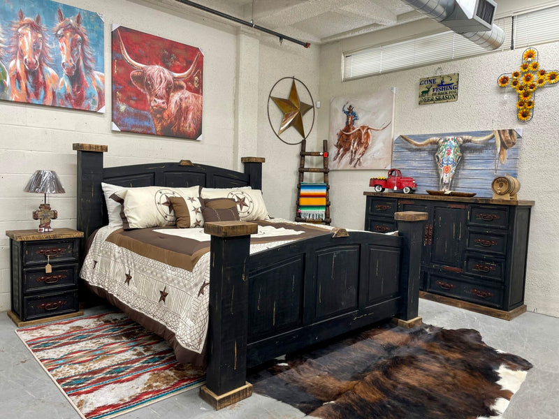 Indian King Size Bedroom Set (Distressed Black Finish) - Package 2