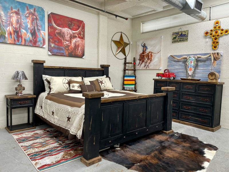 Indian Collection (Distressed Black Finish) -King Bed