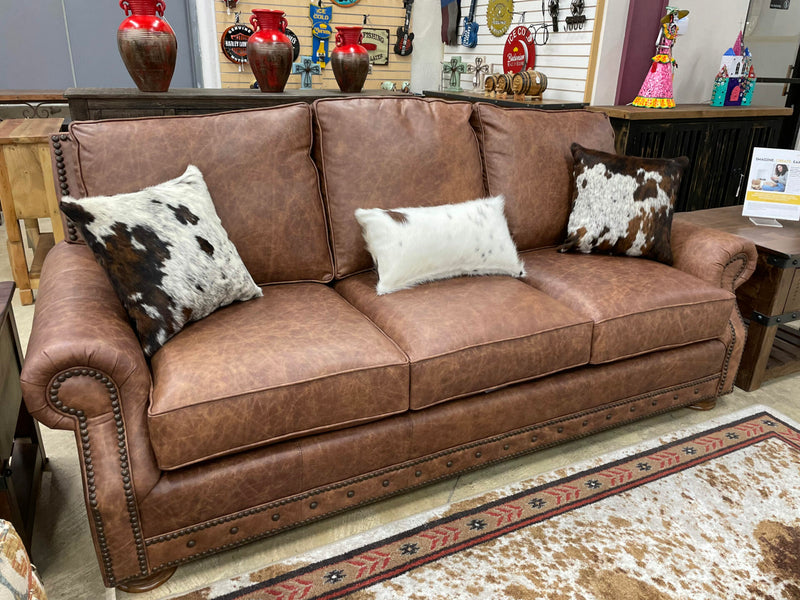 Full Grain Leather Sofa by Mayo - Omaha Rum Finish