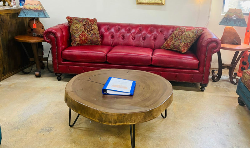 Handcrafted by Mayo Full Grain Leather Tufted Sofa