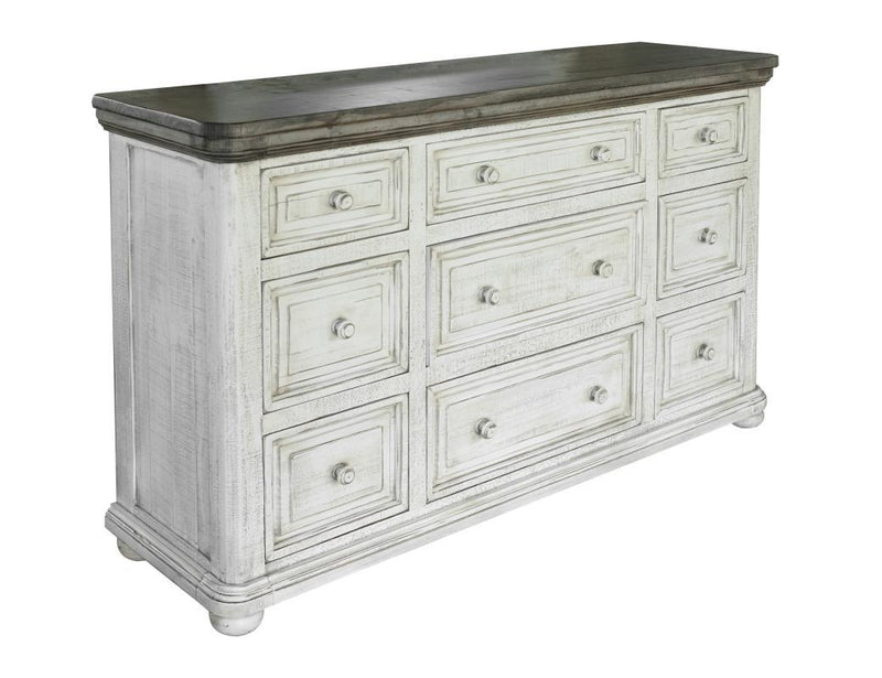 Luna 9 Drawer Dresser by International Furniture Direct with dark wood finish and sleek handles, multiple spacious drawers.