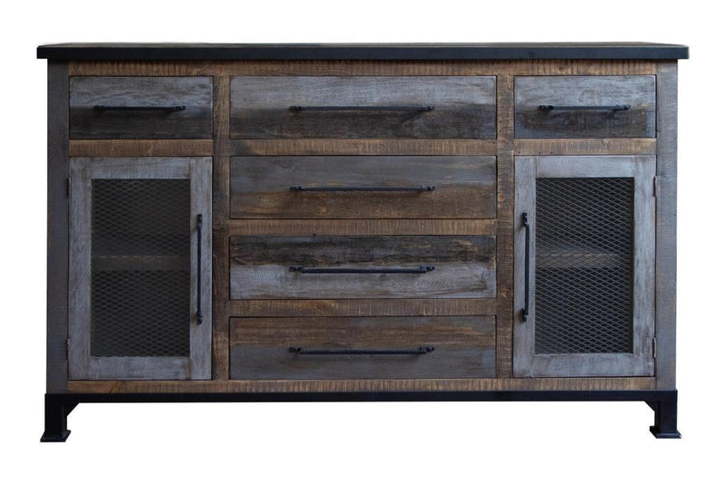Antique gray buffet with 6 drawers and 2 doors, featuring classic design from International Furniture Direct.