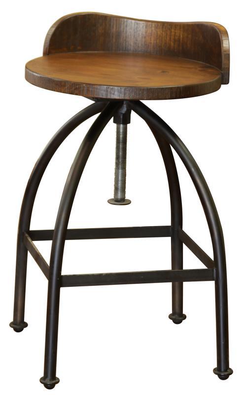 International Furniture Direct Pueblo adjustable height swivel barstool with wooden seat and iron base, 24-30 inch height