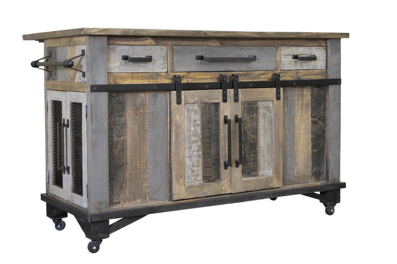 Loft Brown Kitchen Island 3 Drawers 6 Doors
