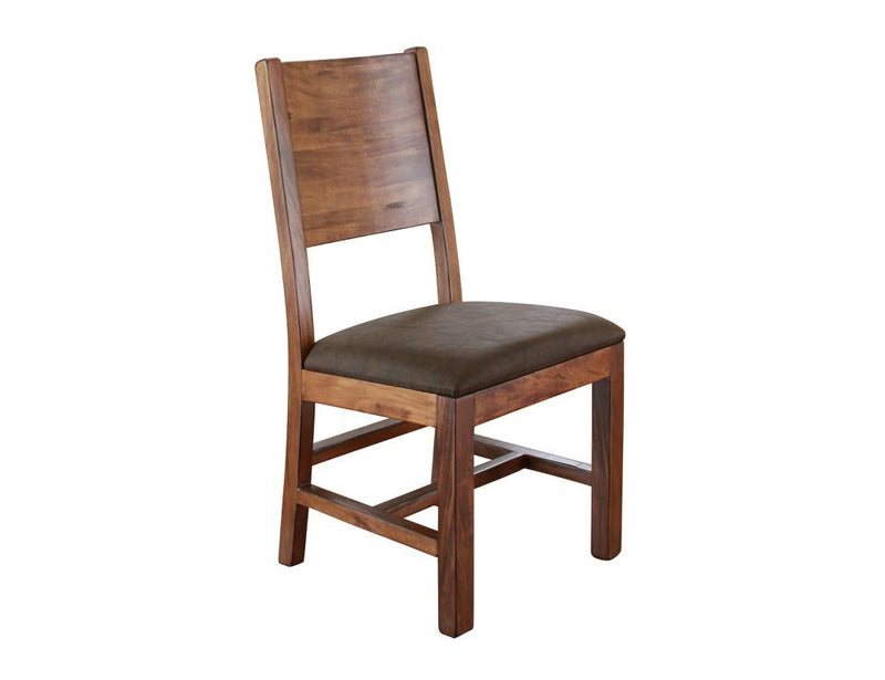 Parota wood chair with faux leather seat by International Furniture Direct, showcasing sturdy solid wood construction and stylish design.