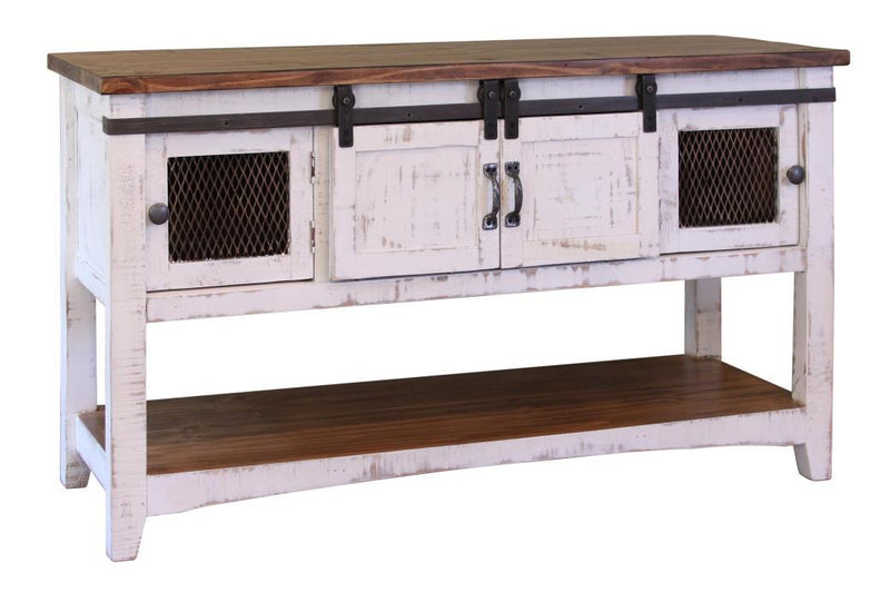Pueblo White 2 Sliding Doors Console Table with 2 mesh doors by International Furniture Direct, showcasing a sleek, modern design.