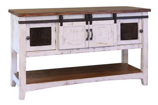 Pueblo White 2 Sliding Doors Console Table with 2 mesh doors by International Furniture Direct, showcasing a sleek, modern design.