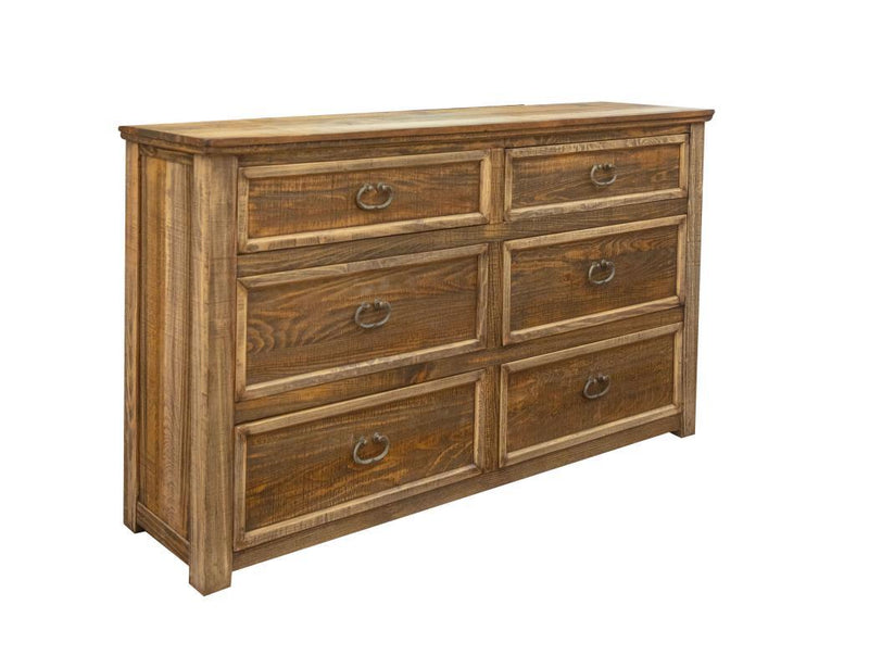 Montana 6 drawer dresser by International Furniture Direct featuring a rustic wood finish and vintage-style hardware.