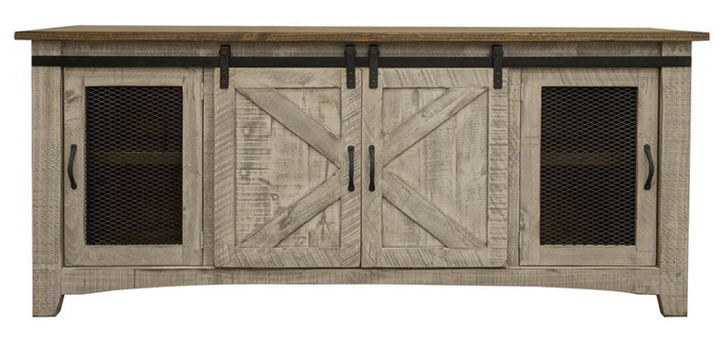 Gray Pueblo 4-door 70-inch TV stand by International Furniture Direct with spacious storage and modern design.