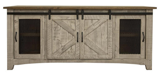 Gray Pueblo 4-door 70-inch TV stand by International Furniture Direct with spacious storage and modern design.