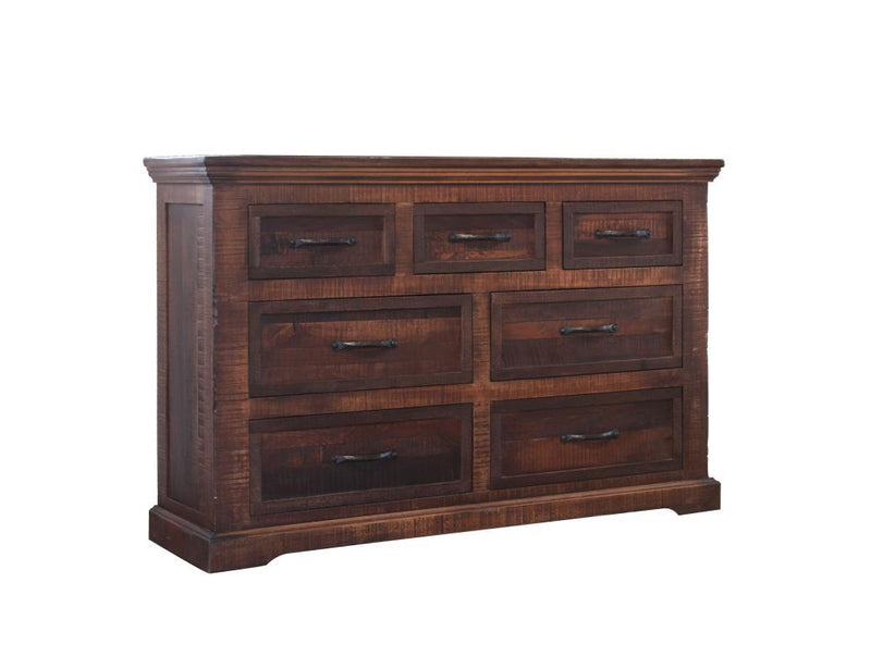 Madeira 7-drawer dresser by International Furniture Direct with wooden finish and modern design, featuring sleek metal handles.