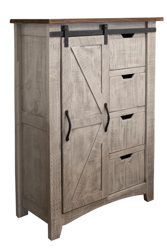 Gray Pueblo 4-drawer and 1-door chest by International Furniture Direct, showcasing a stylish wooden storage piece with modern design.