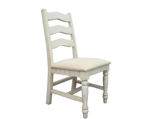 Ivory finish solid wood chair with fabric seat from International Furniture Direct, showcasing a sturdy wooden frame and comfortable seating