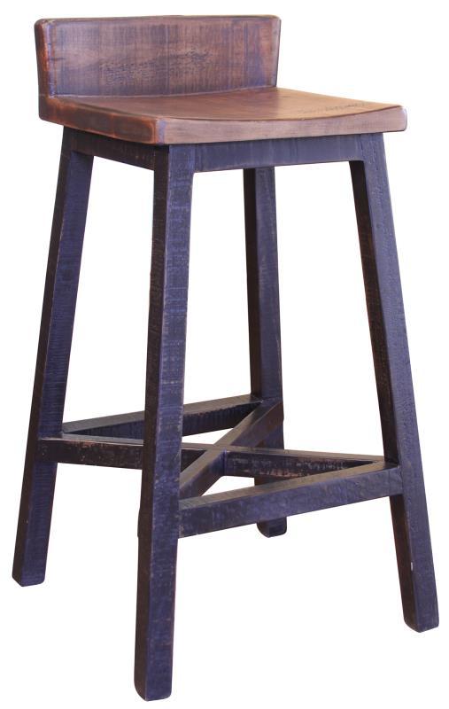 Black Pueblo 30-inch barstool with wooden seat and base by International Furniture Direct, featuring a sleek black finish.