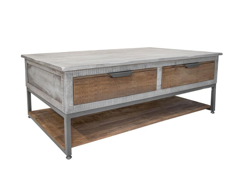 International Furniture Direct Mita 4-Drawer Cocktail Table with wood finish and modern design for living room decor.